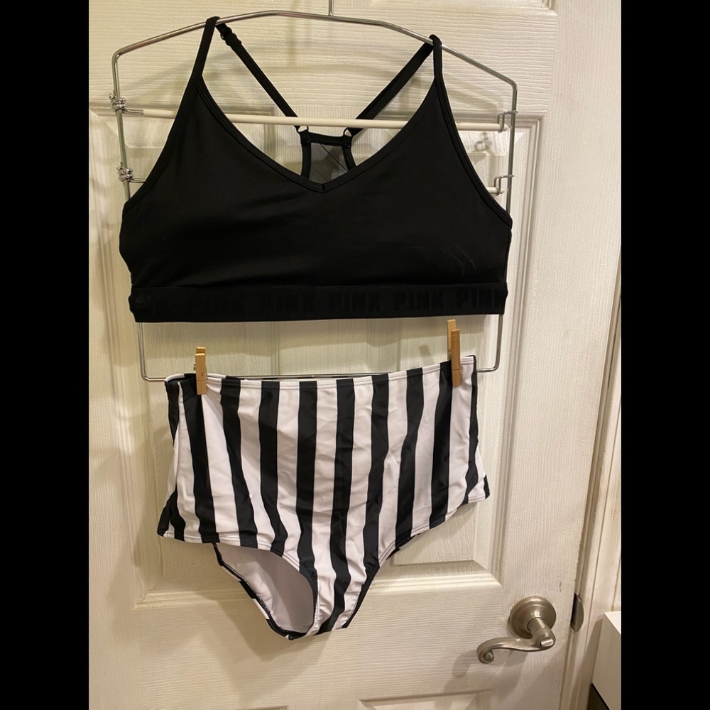 Mix and match high waist bikini (black w/ stripes)
